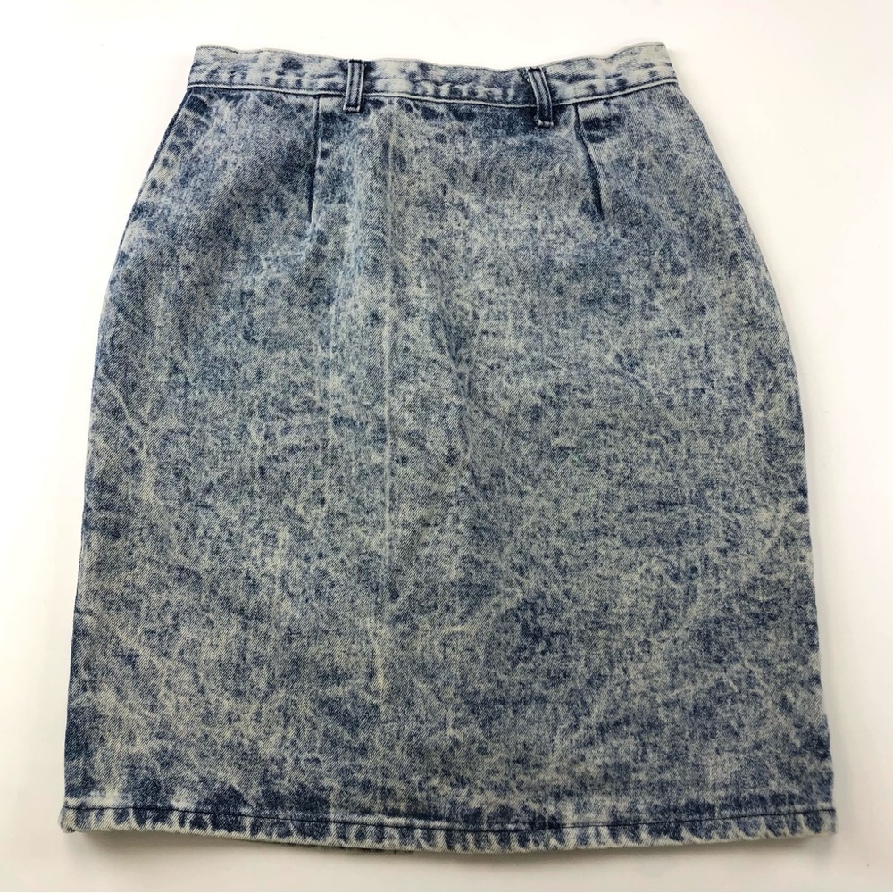 Retro acid wash knee length skirt with bow detail Small 80s